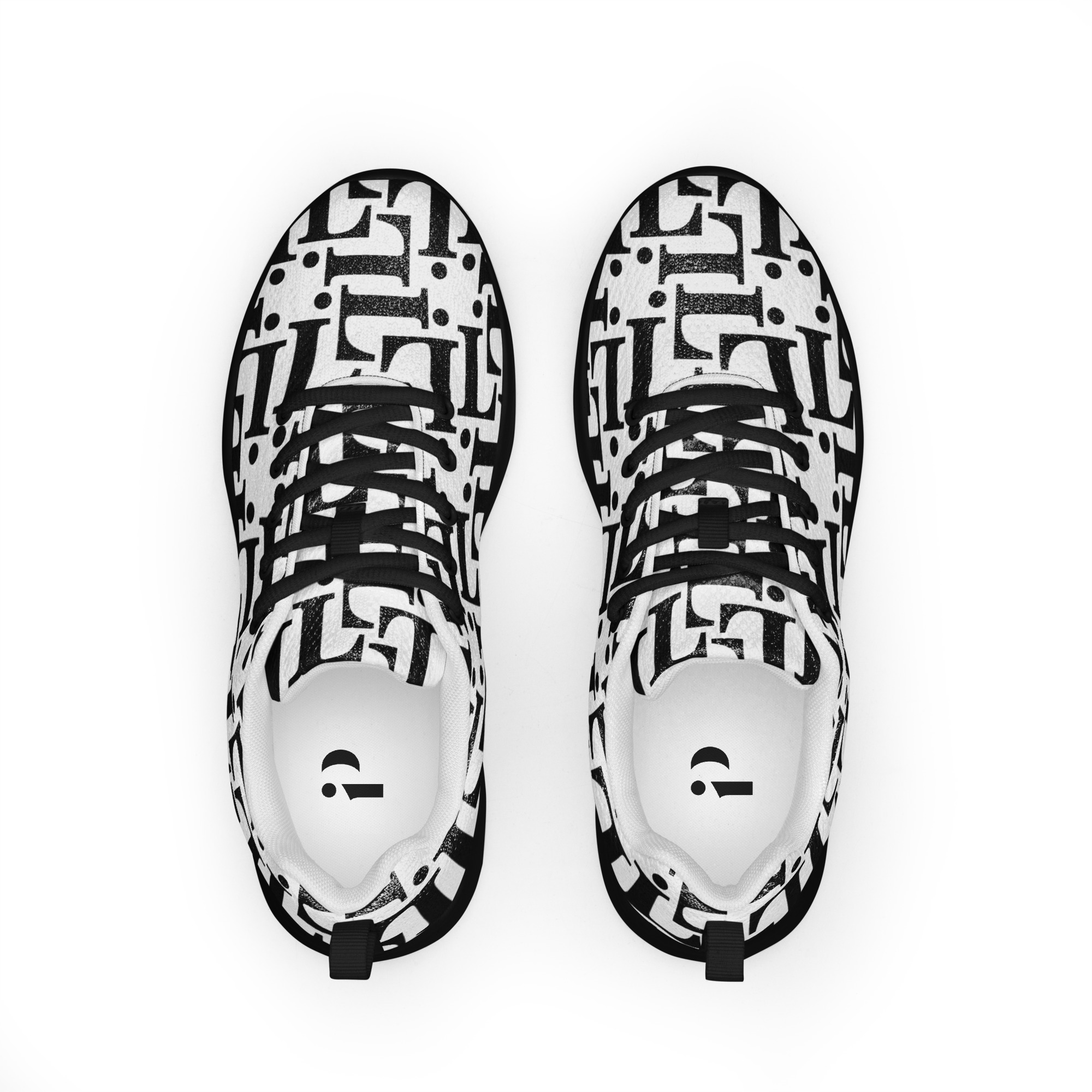 Zapatillas CODE NOIR blancas con diseño tipográfico negro y suela negra – vista lateral