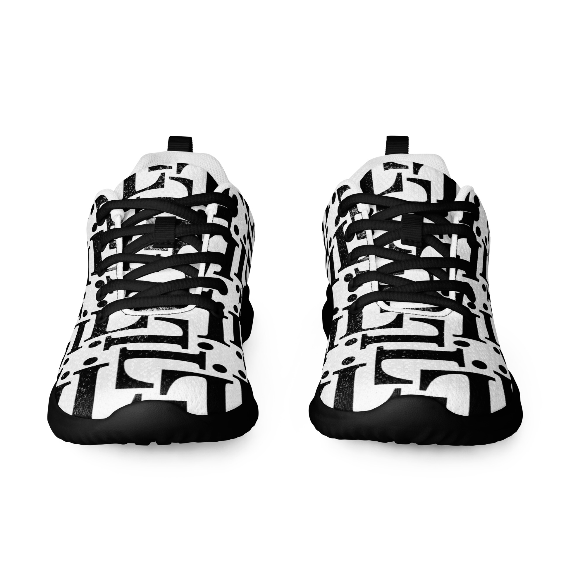 Zapatillas CODE NOIR blancas con diseño tipográfico negro y suela negra – vista lateral