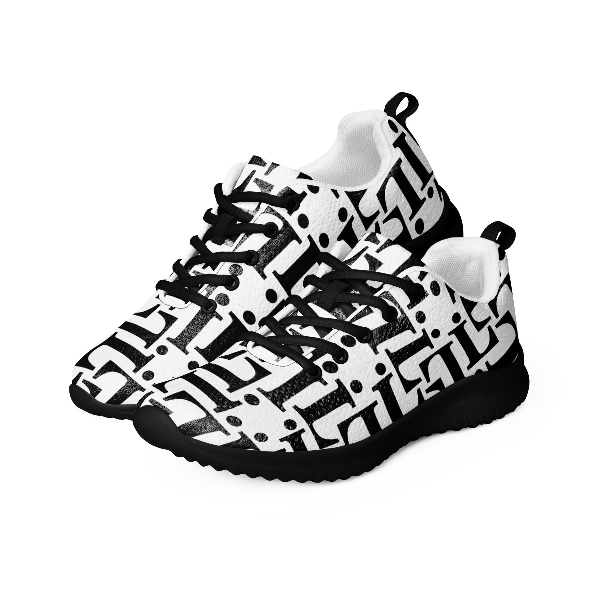 Zapatillas CODE NOIR blancas con diseño tipográfico negro y suela negra – vista lateral