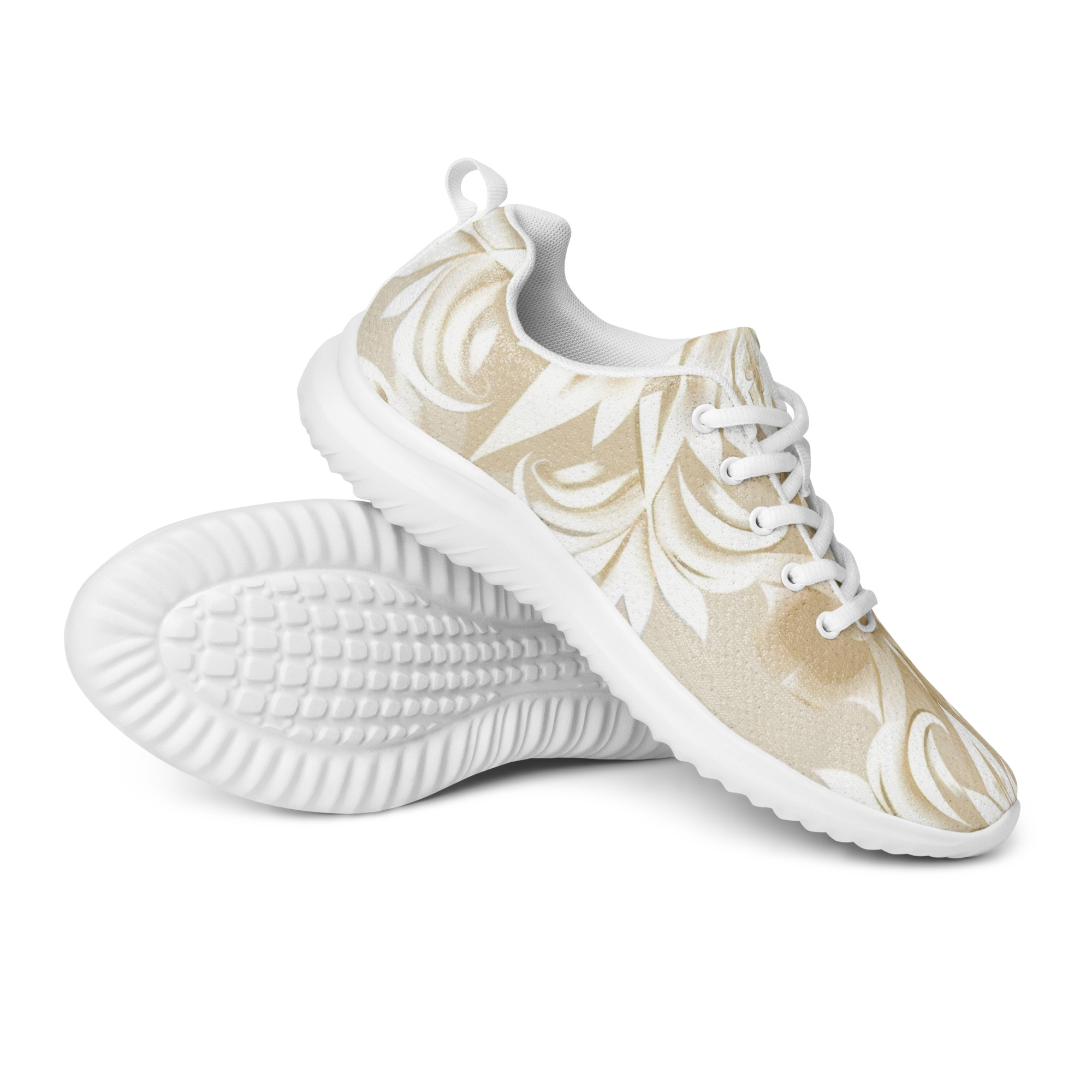 Zapatillas florales beige para mujer con diseño all-over y suela blanca – Soft Bloom