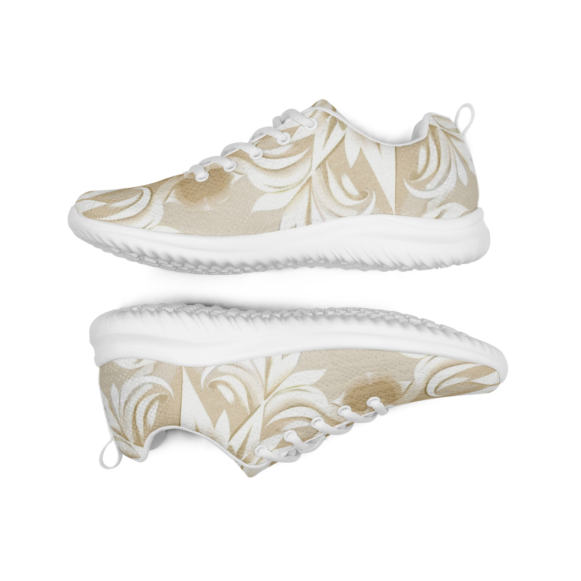 Zapatillas florales beige para mujer con diseño all-over y suela blanca – Soft Bloom