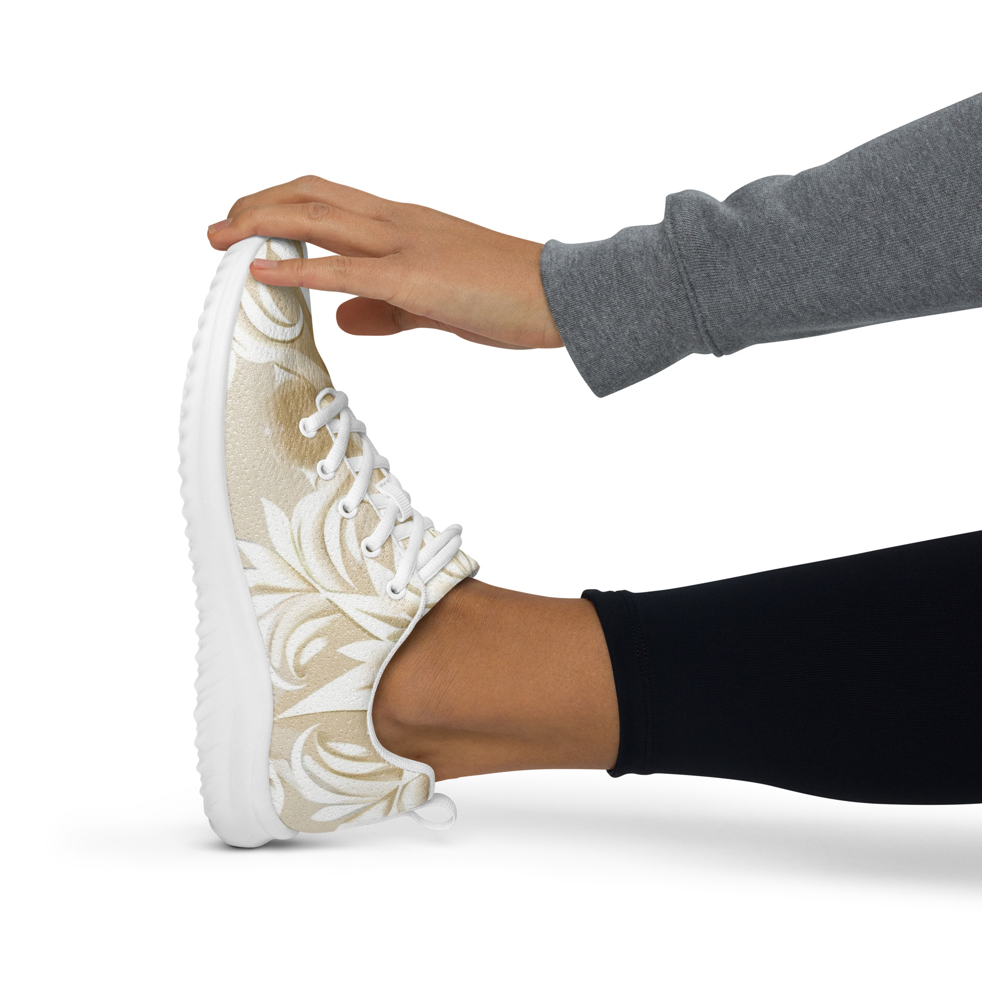 Zapatillas florales beige para mujer con diseño all-over y suela blanca – Soft Bloom