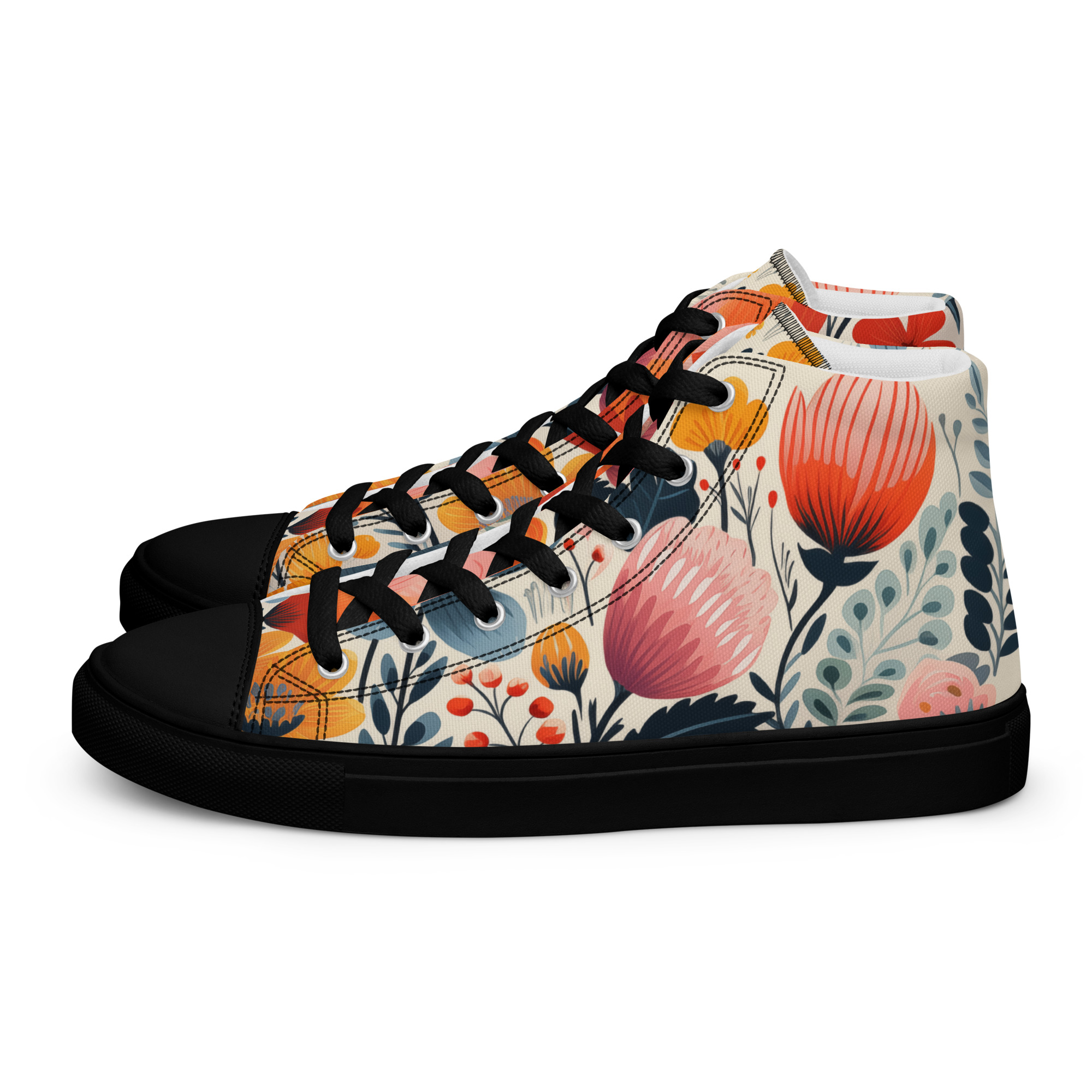 Zapatillas de lona caña alta mujer con estampado floral escandinavo – colección Flor Viva – ImageFusion Prints