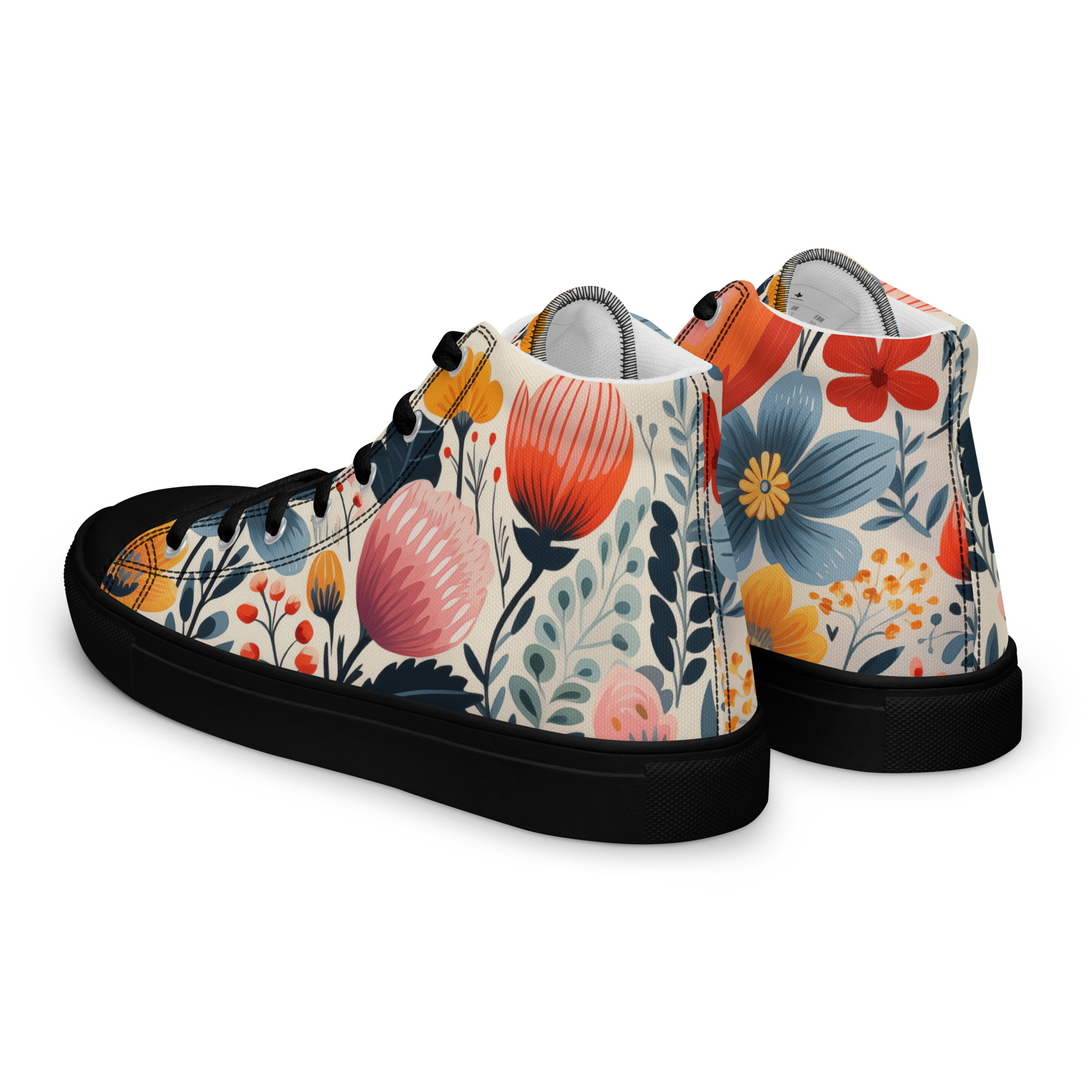 Zapatillas de lona caña alta mujer con estampado floral escandinavo – colección Flor Viva – ImageFusion Prints