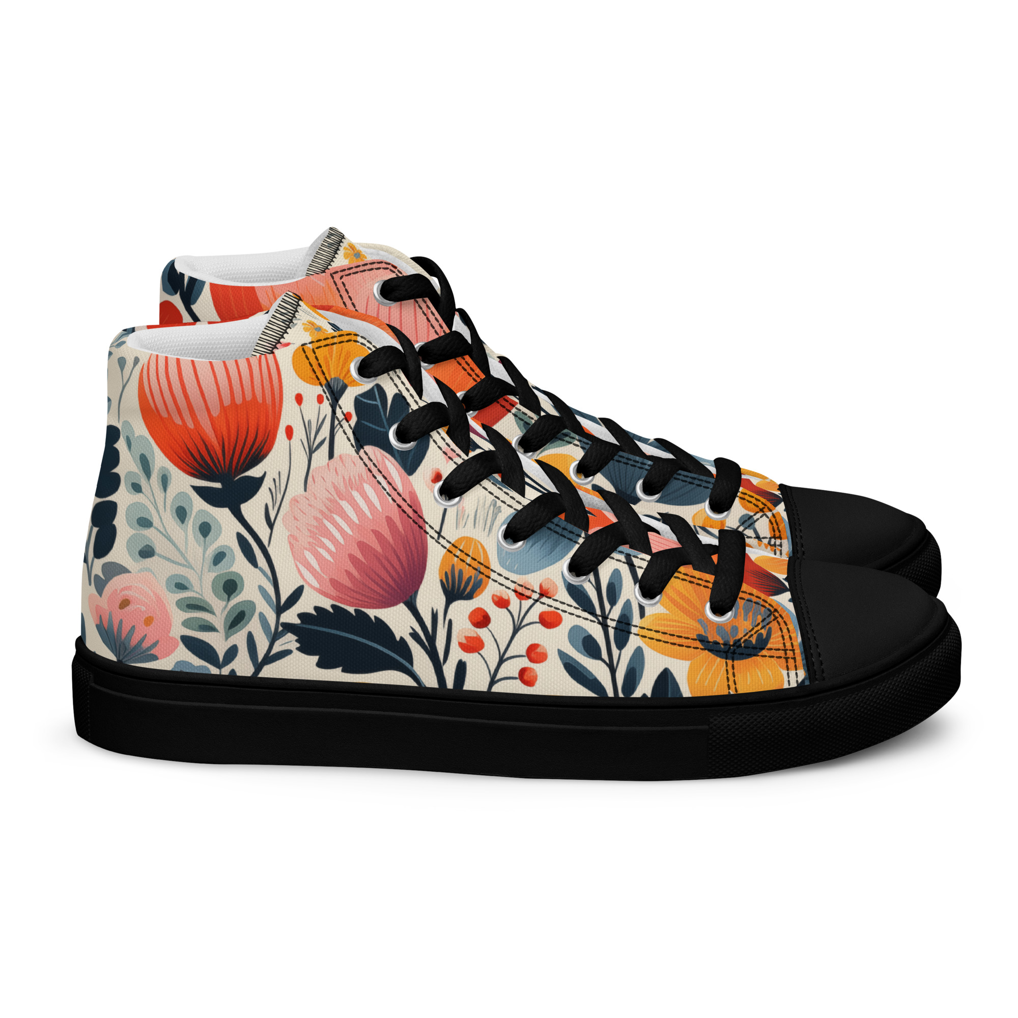 Zapatillas de lona caña alta mujer con estampado floral escandinavo – colección Flor Viva – ImageFusion Prints