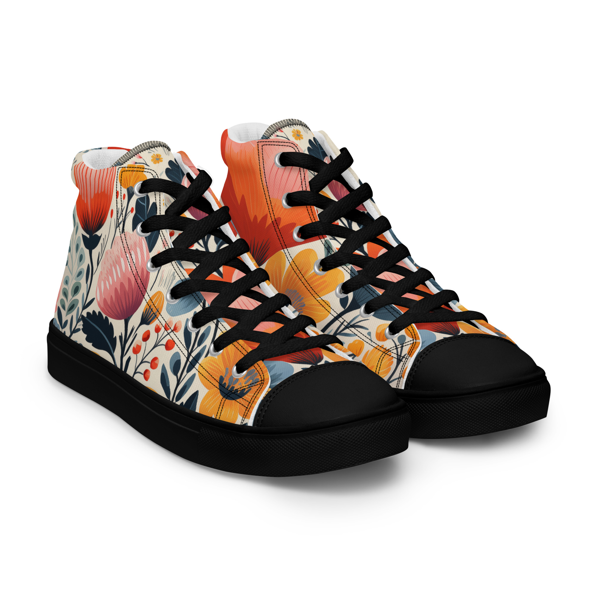 Zapatillas de lona caña alta mujer con estampado floral escandinavo – colección Flor Viva – ImageFusion Prints