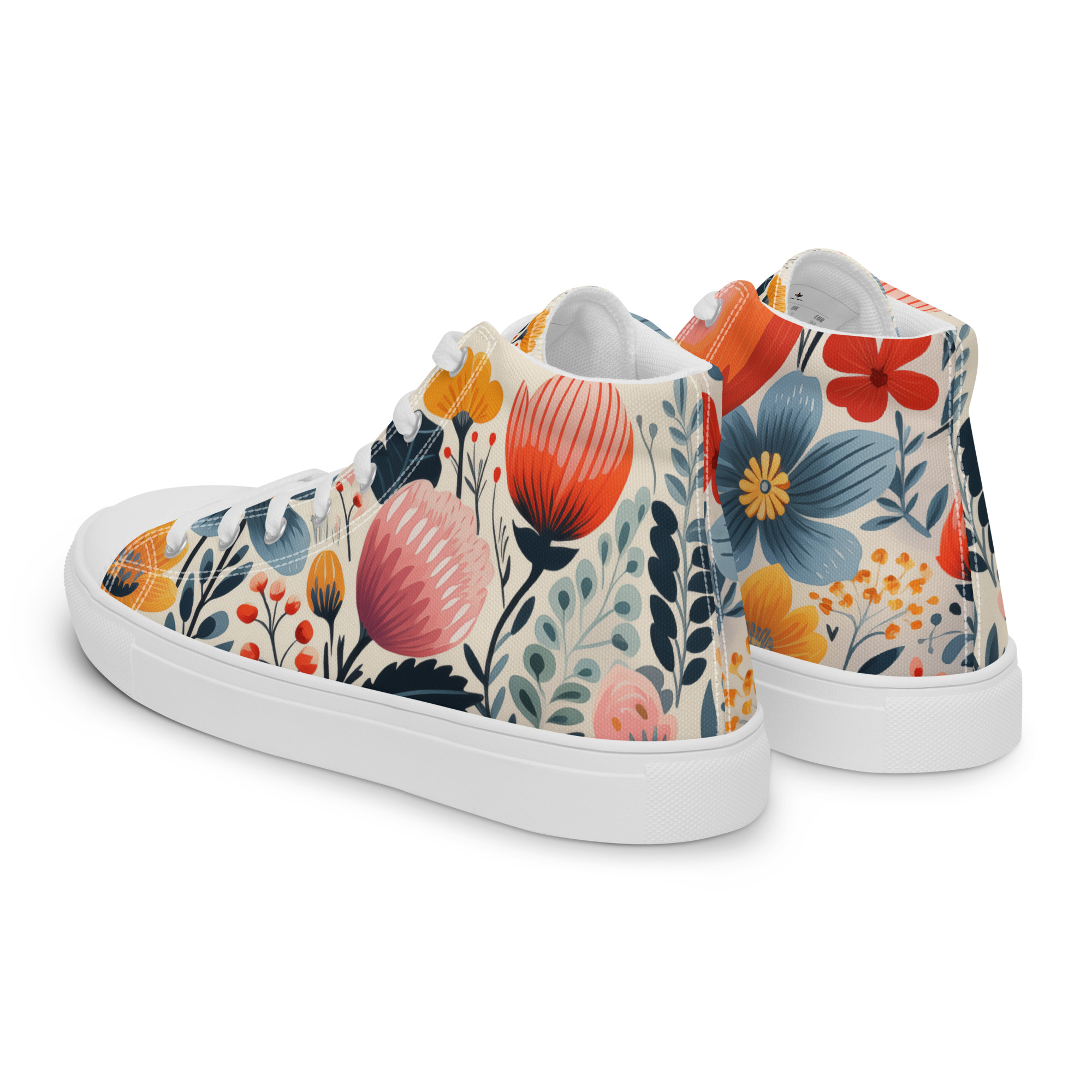 Zapatillas de lona caña alta mujer con estampado floral escandinavo – colección Flor Viva – ImageFusion Prints