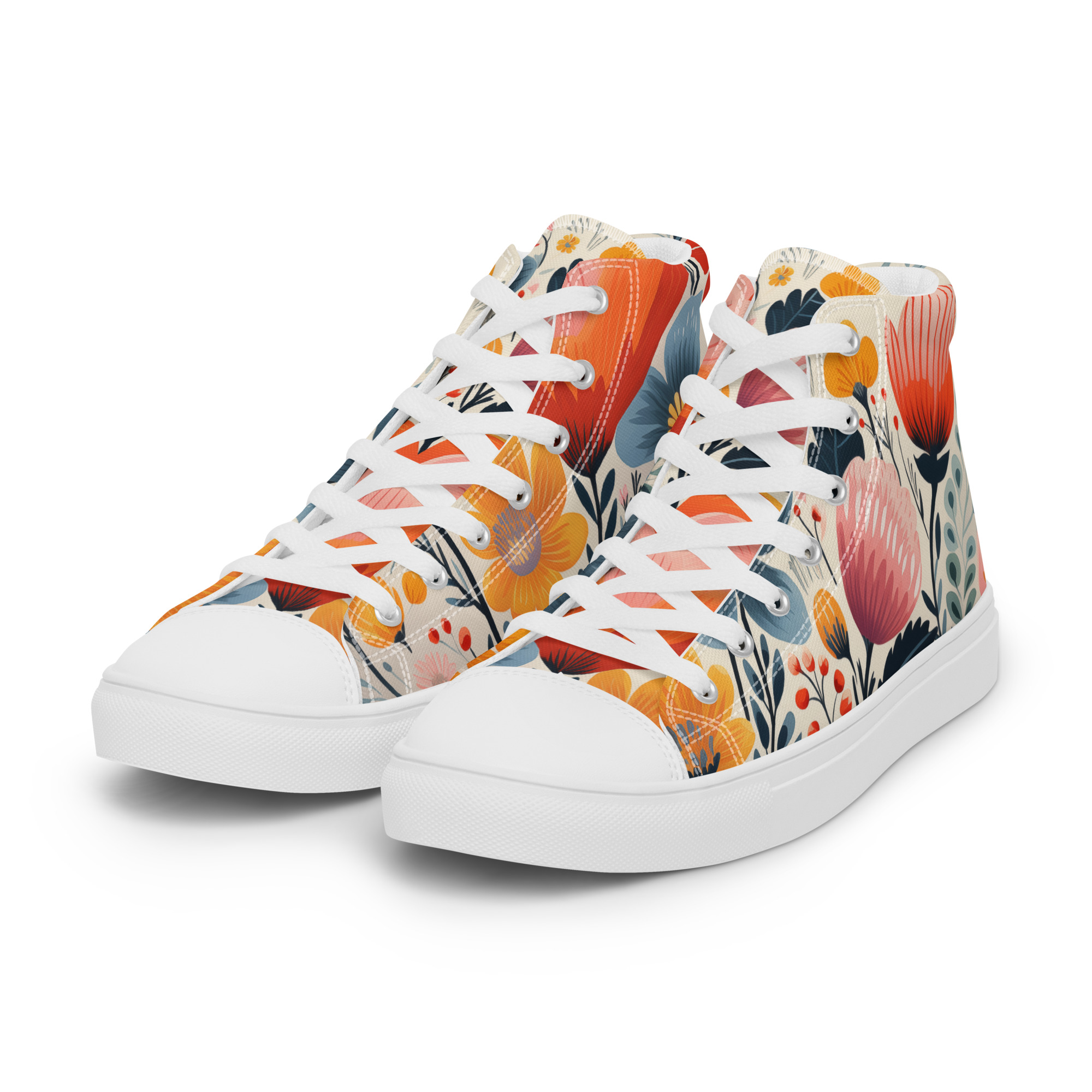 Zapatillas de lona caña alta mujer con estampado floral escandinavo – colección Flor Viva – ImageFusion Prints