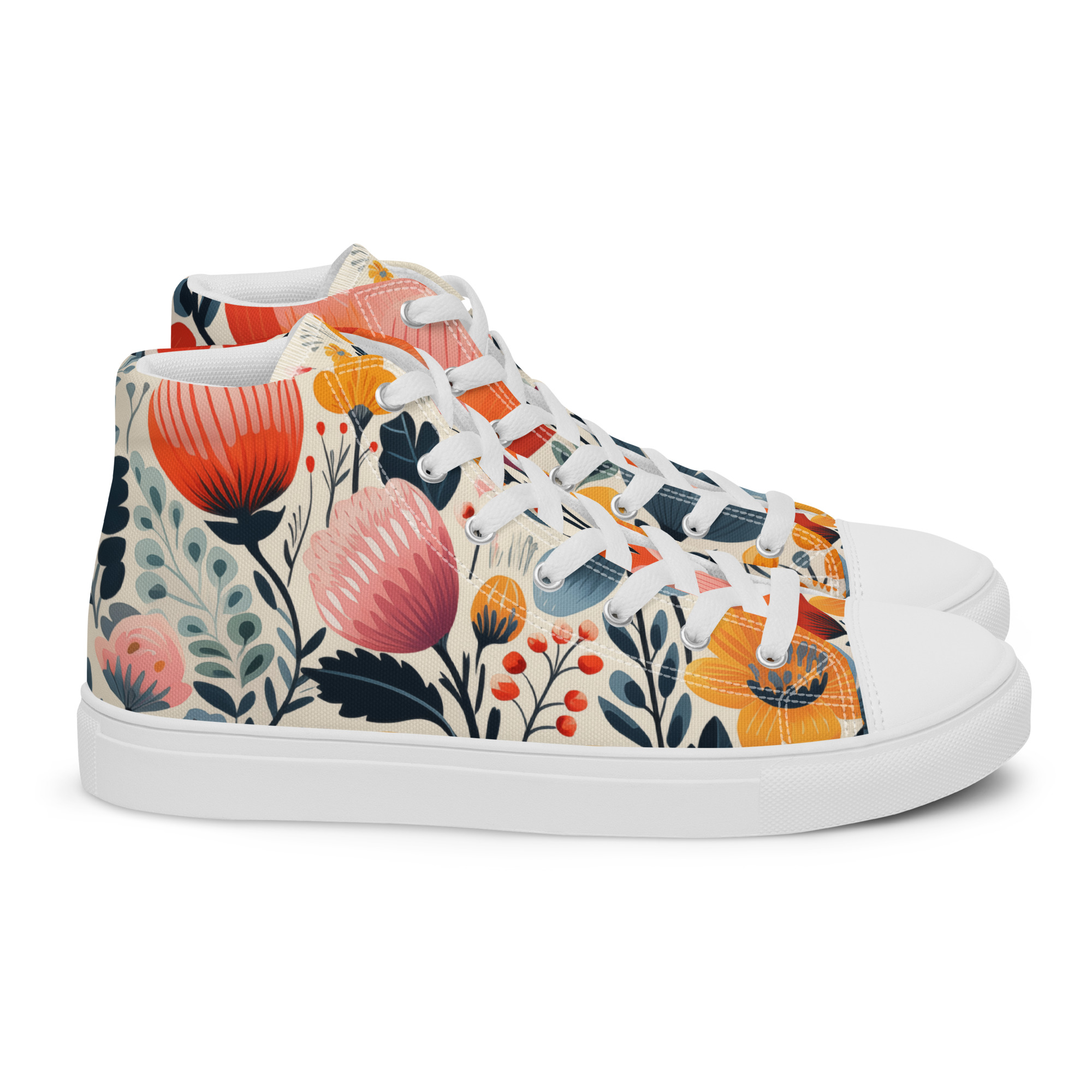 Zapatillas de lona caña alta mujer con estampado floral escandinavo – colección Flor Viva – ImageFusion Prints