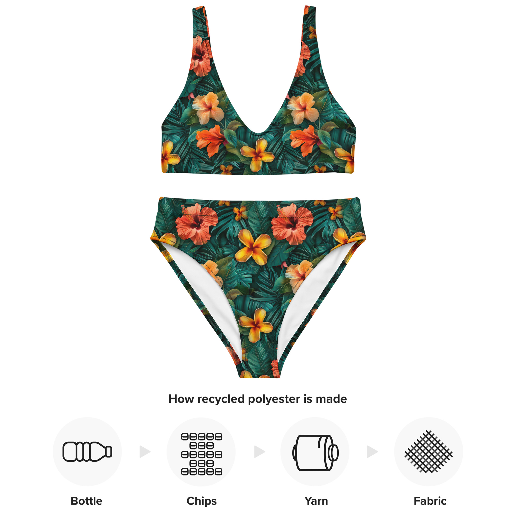 Bikini reciclado de talle alto Tropic Heat con estampado floral intenso