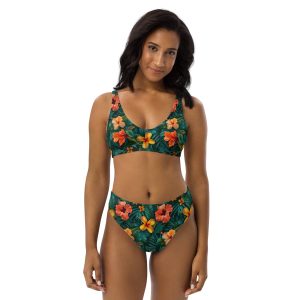 Bikini reciclado de talle alto Tropic Heat con estampado floral intenso