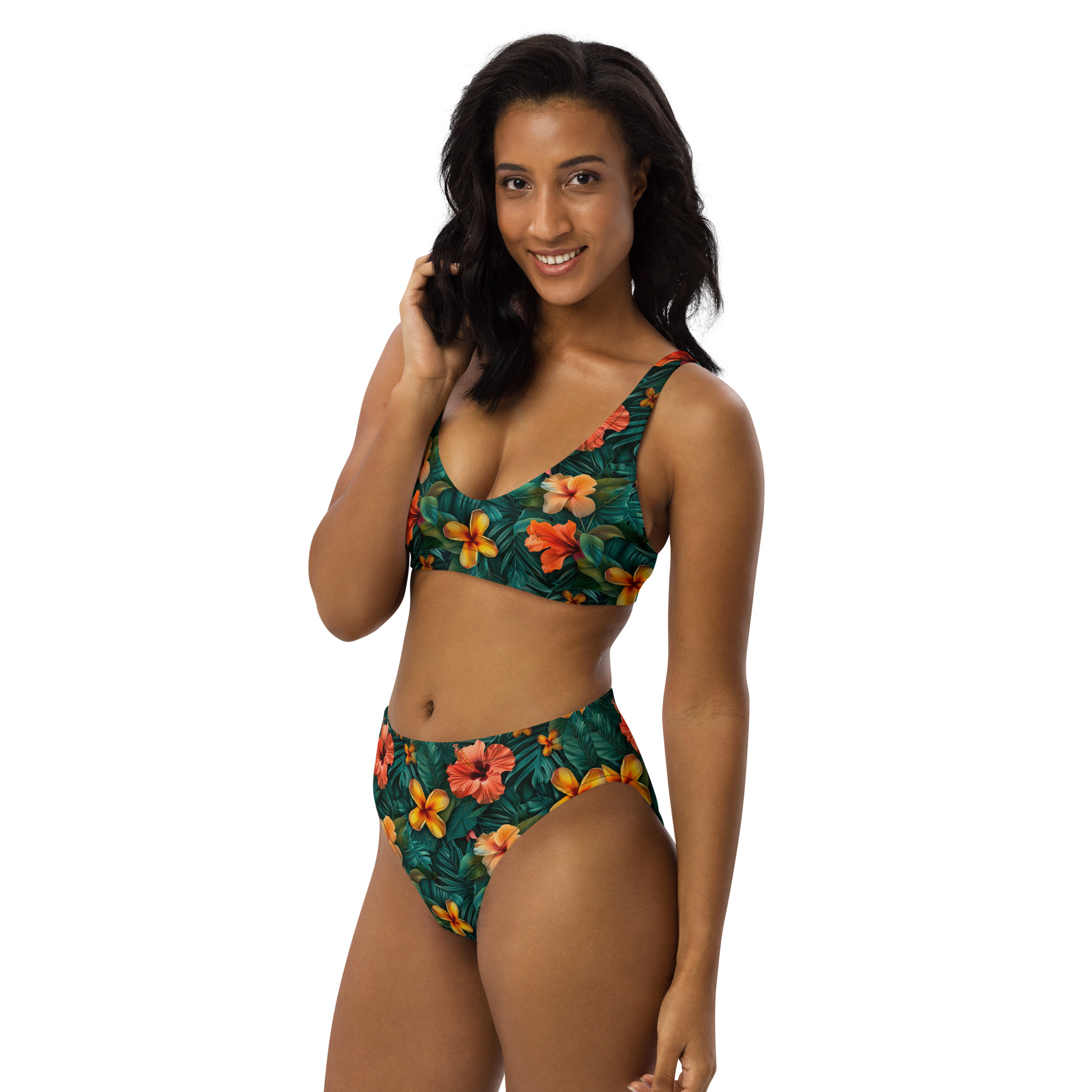 Bikini reciclado de talle alto Tropic Heat con estampado floral intenso
