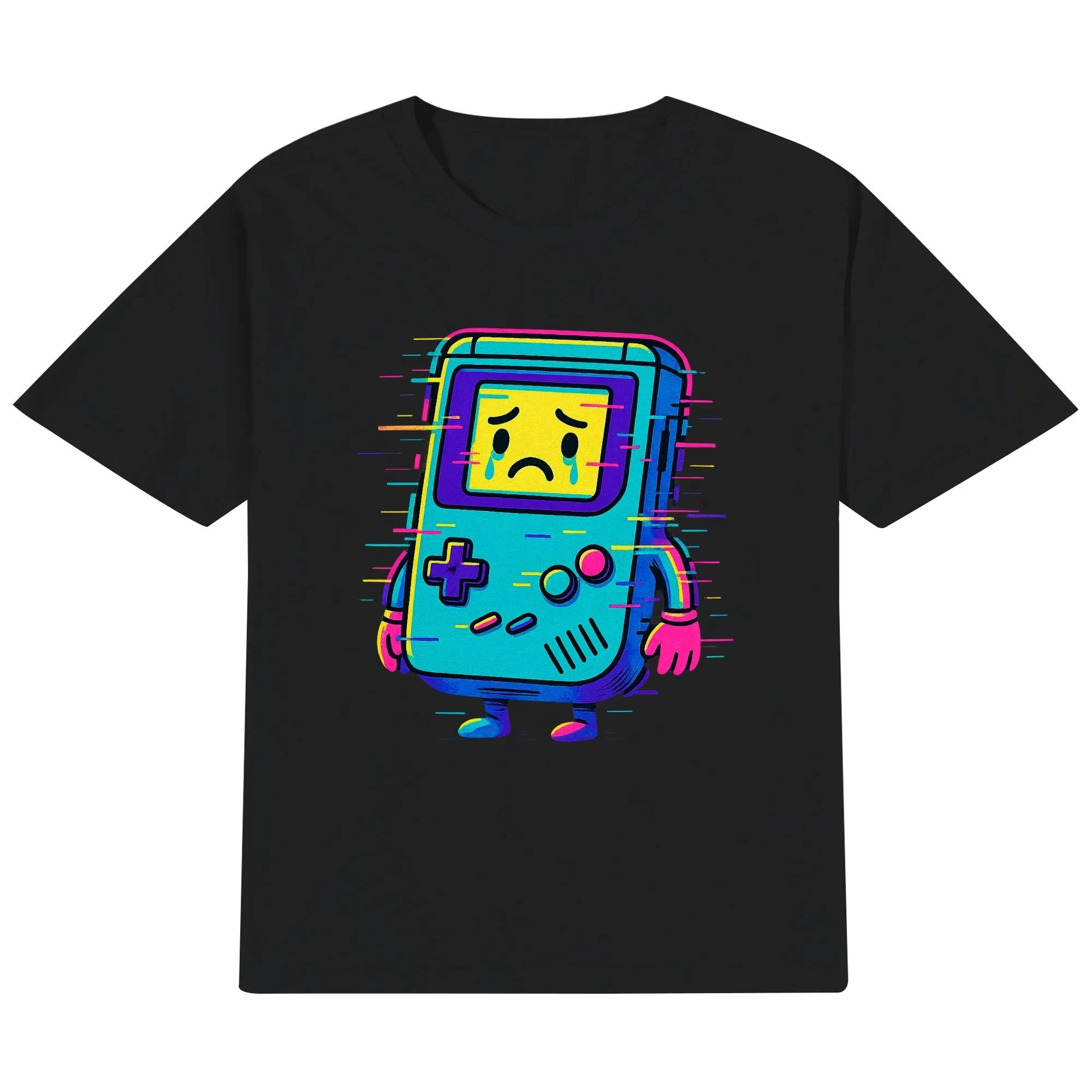 Camiseta kids “Consola Glitch”, vista frontal con el print centrado.