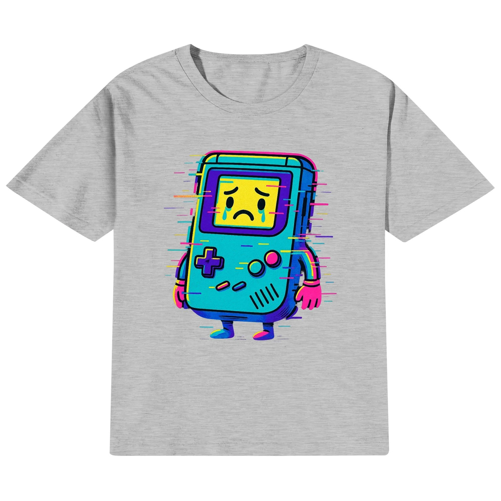 Camiseta kids “Consola Glitch”, vista frontal con el print centrado.