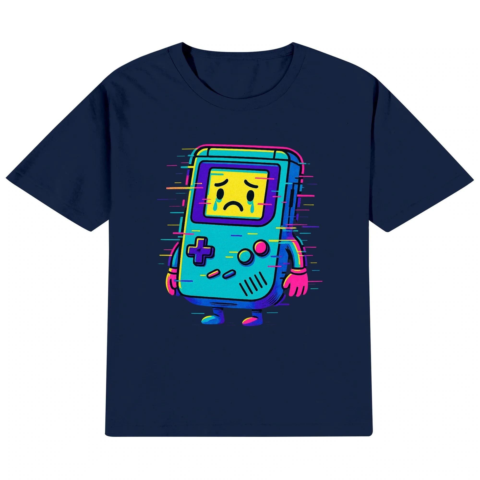 Camiseta kids “Consola Glitch”, vista frontal con el print centrado.