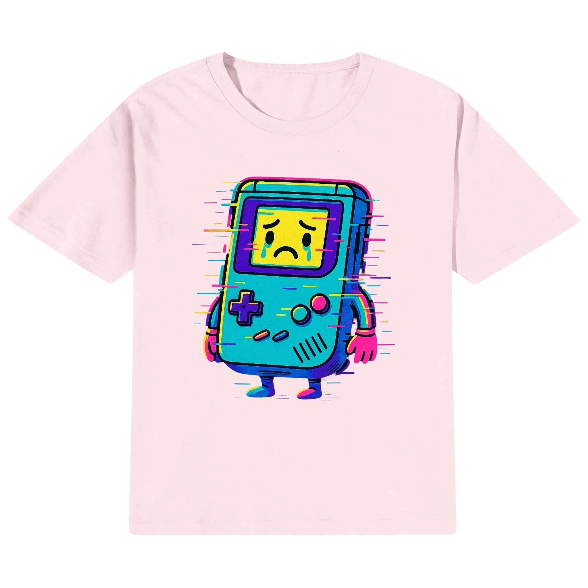 Camiseta kids “Consola Glitch”, vista frontal con el print centrado.
