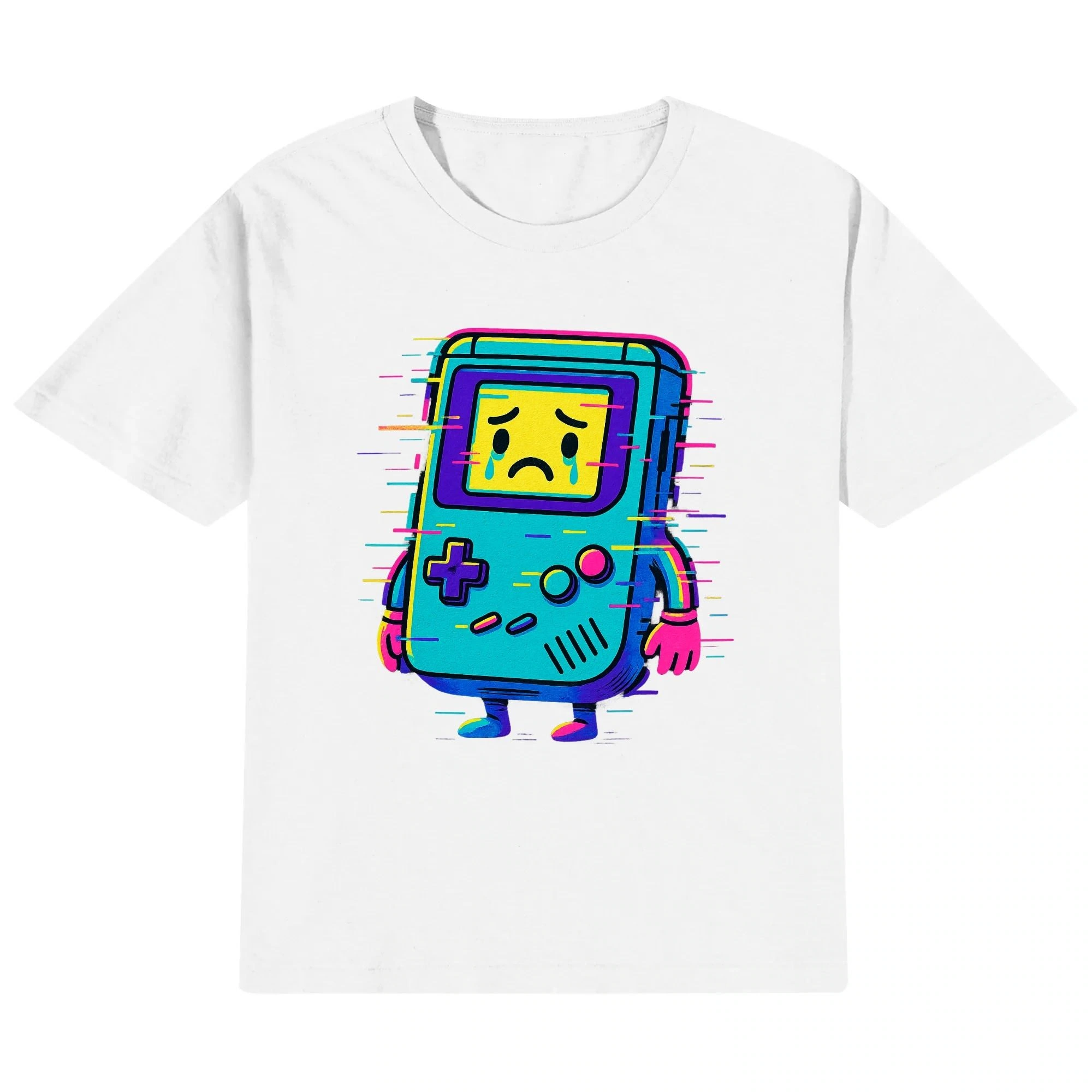 Camiseta kids “Consola Glitch”, vista frontal con el print centrado.